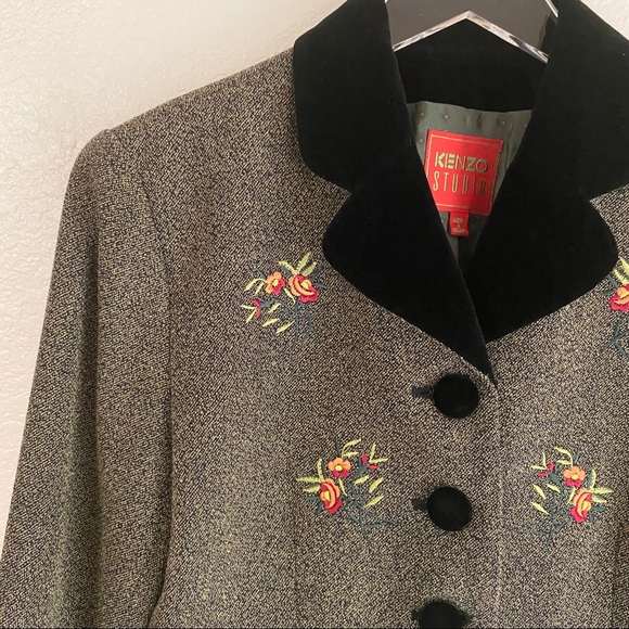 VINTAGE KENZO embroidered floral velvet blazer S 4 - Picture 4 of 15
